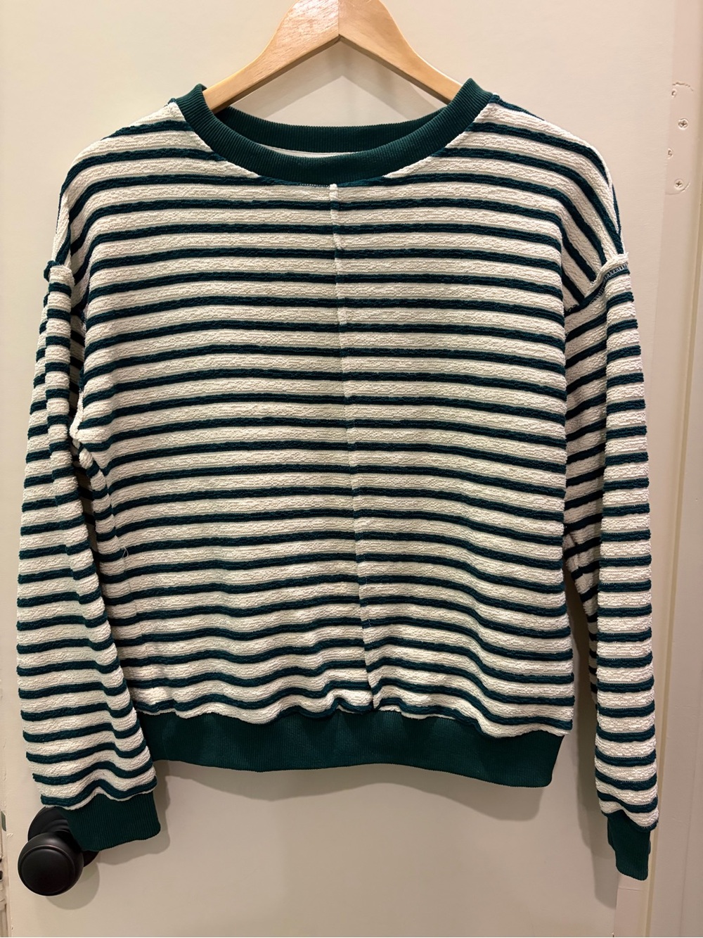 JOA Deep Green Raglan Striped Sweater